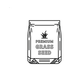 Hand drawn illustration of a bag of premium grass seed with a grass sprout icon