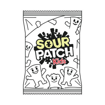 Sour patch kids candy bag outline for coloring and creative projects
