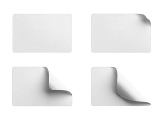 White Rectangle Stickers with Corner Peels isolated on transparent background