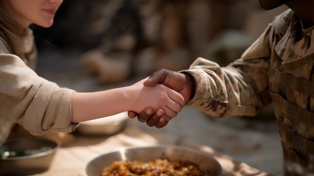 A close-up of the soldier’s hand brushing a loved one’s arm while serving food reveals connection deeper than words — visual storytelling of love rekindled through everyday gestures. cinematic