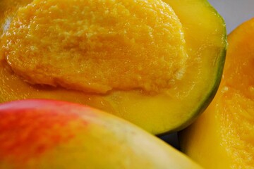 Cubed mango background, close-up, mango background, top view