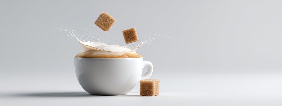 coffee cup hot tea chocolate isolated splash sugar milk white cube cappuccino. mug coffee cup hot falling drink foam food cafe background black flying water amaretto breakfast spill fresh drop teacup