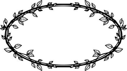 Elegant oval frame adorned with delicate leafy vines, perfect for invitations, announcements, or decorative accents in a sophisticated design. © Artesian Edge