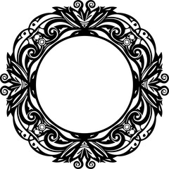 Obraz premium Elegant ornate circular frame design with intricate swirling floral motifs and decorative elements, perfect for invitations and branding.