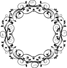 Elegant black floral ornamental border design with swirling vines and delicate leaves, perfect for invitations and decorative projects.