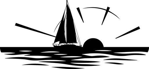 Sailboat silhouette sailing on the ocean with a stunning sunset, perfect for travel, adventure, and nautical themes