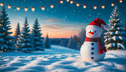 Obraz premium snowman and christmas tree