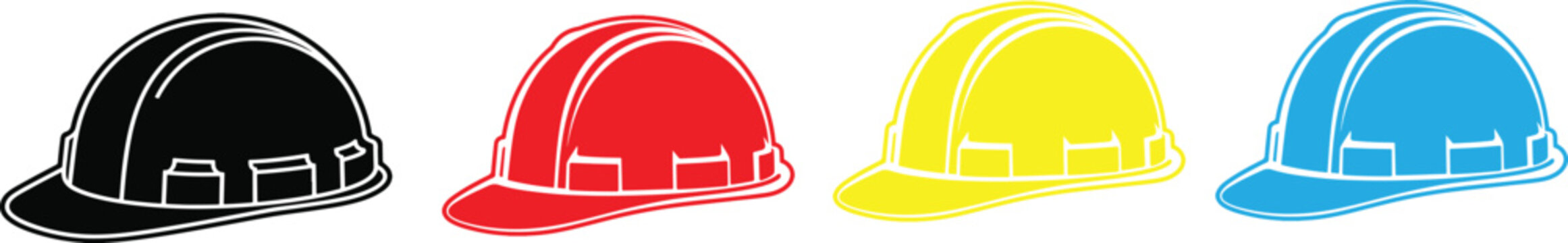 Hard hat vector icon set. Safety helmet silhouette for builder or engineer. construction helmet icon. Safety helmet.Industrial head protection. Personal protective equipment .