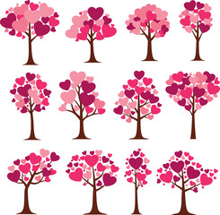 Obraz premium Collection of pink heart shaped trees for valentines day and love concepts