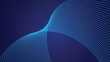Abstract Dark Gradient Background with Smooth Flowing Neon Blue Wave Lines and Modern Curved Minimal Linear Design