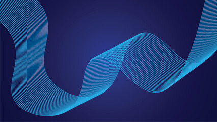 Abstract Dark Gradient Background with Smooth Flowing Neon Blue Wave Lines and Modern Curved Minimal Linear Motion Design