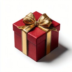 Obraz premium Red Christmas Gift Box with Gold Ribbon Isolated on White background