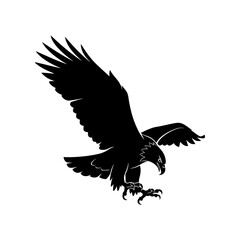 Obraz premium Black silhouette of a large bird of prey descending with wings spread