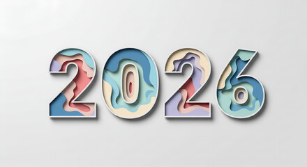 Golden metal 3D text number 2026 new year holiday celebration sign illustration design concept card