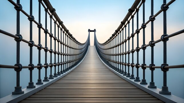 Fototapeta Suspended Rope Bridge Leading to a Clear Sky suspension bridge