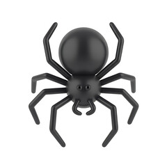 Black toy spider with shiny body and eight legs, 3d render illustration, halloween object on transparent background isolated