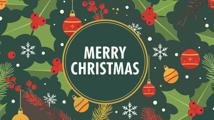 Merry Christmas Festive Pattern - Seamless Holiday Background with Holly, Ornaments, and Snowflakes
