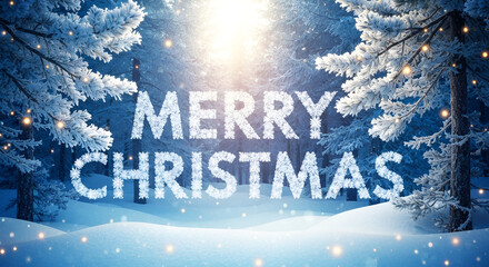 Christmas winter holiday background with snow, tree, and happy new year greeting card design