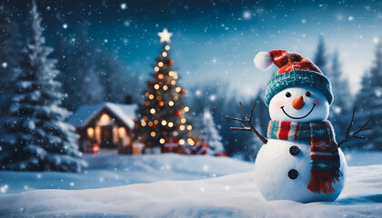 snowman and christmas tree