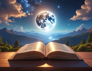 Escape into captivating stories under the moonlit sky, find inspiration and wisdom in this dreamy landscape, perfect for book lovers and spiritual seekers