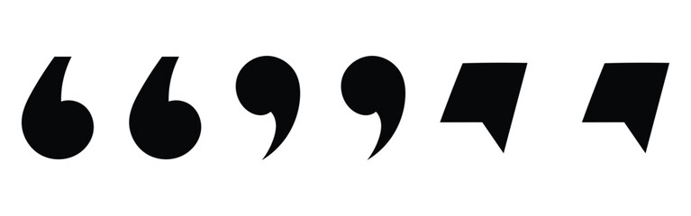 Set of different comas icons. Flat comma silhouette icons set. Black dark isolated modern inverted commas icon set on white background. Modern vintage collection of quote. EPS 10. 