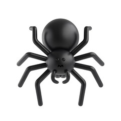 Stylized black spider with expressive face isolated on transparent background simple 3d render illustration cartoon insect