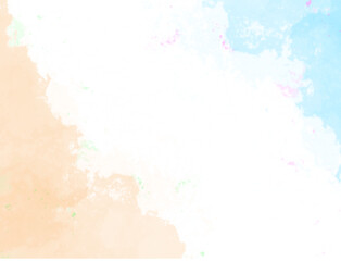 Fototapeta premium Soft pastel watercolor splashes and brush strokes in light peach and pale blue hues isolated on transparent background