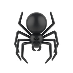 Stylized black spider with small eyes isolated on transparent background simple 3d render illustration cartoon insect character