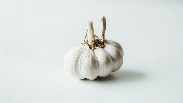 Video A single garlic bulb on a white surface