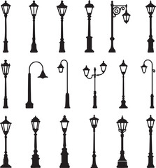 Collection of different vintage street lamp silhouettes