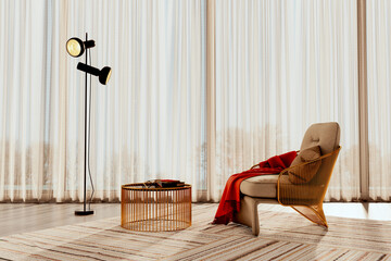 Fototapeta premium Large luxury modern bright interiors Living room mockup illustration 3D rendering image