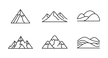 Minimalist mountain icons set with simple geometric lines
