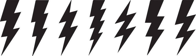 Black Lightning Bolts Set on White Background