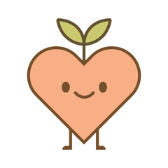 Cute Heart Character Illustration – Leaf Sprout Heart Mascot Vector