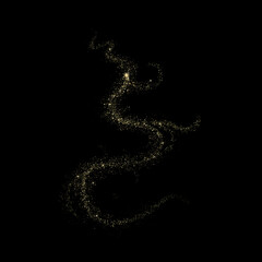Fototapeta premium Whimsical golden dust trail on a black backdrop creates magic and festive feeling.