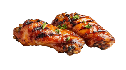 Grilled Chicken Wings with Herbs on Transparent Background