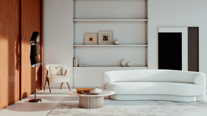 Fototapeta premium Large luxury modern bright interiors Living room mockup illustration 3D rendering image