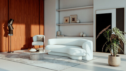 Fototapeta premium Large luxury modern bright interiors Living room mockup illustration 3D rendering image