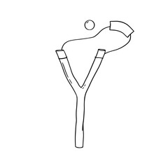 Wooden slingshot hand drawn line vector illustration isolated on white background
