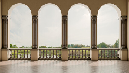 Fototapeta premium Large luxury modern bright interiors Living room mockup illustration 3D rendering image