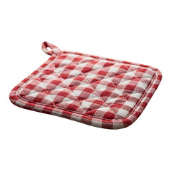 Quilted red and white gingham potholder with hanging loop