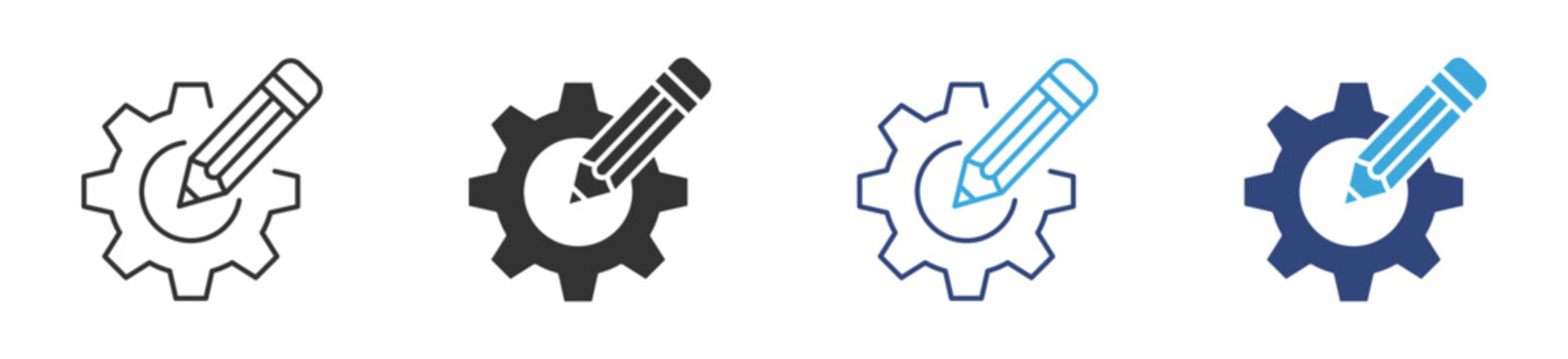 Customize icon set, Pencil Editing Gear Symbol, Content Adjustment and System Personalization concept icon, vector illustration.