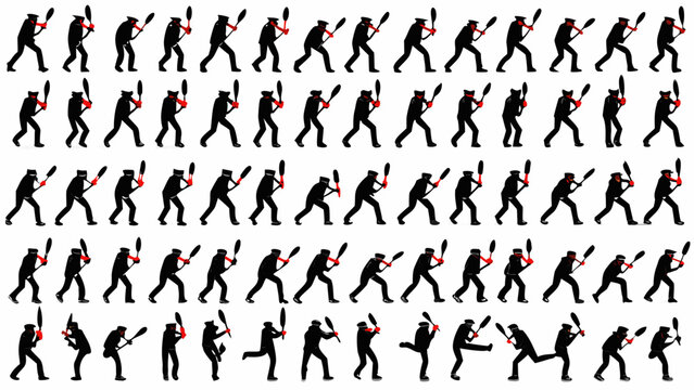 Dynamic juggler figures showing acrobatic poses in seamless action sequence, performance art, entertainment, and skilled movement, potential for motion study