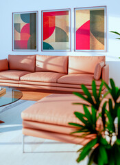 Fototapeta premium Large luxury modern bright interiors Living room mockup illustration 3D rendering image