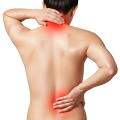 Obraz premium Person with neck and lower back pain highlighted in red isolated on transparent background