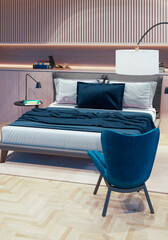 Large luxury modern bright bed room interiors 3D rendering illustration image
