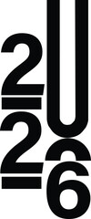 Stylized vertical 2026 year number on isolated white background