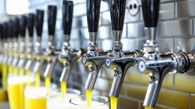 Video A row of beer taps mounted on a metal wall, perfect for a brewery or pub