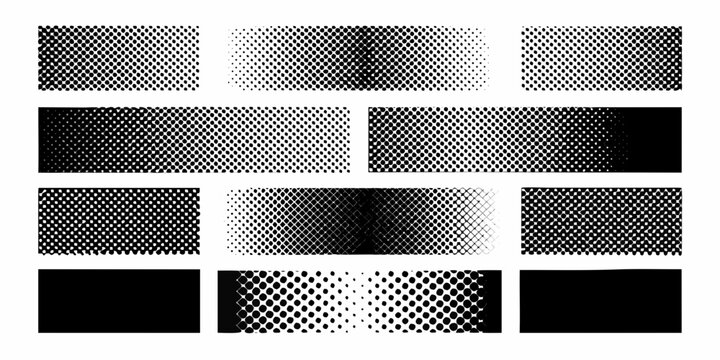 Halftone dot patterns with gradual transitions and solid blocks
