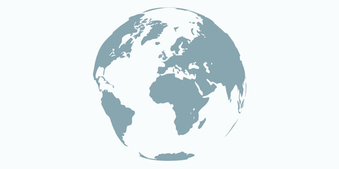 Stylized globe with continents in teal on white background